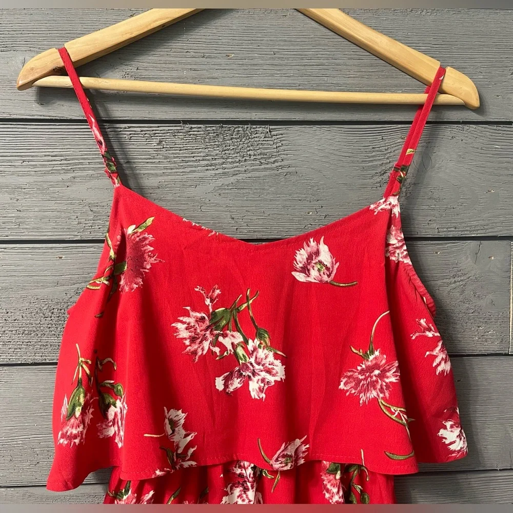 Oscar-St Red Floral Sleeveless Ruffle Dress Sz S Spring Summer Party Resort Date - Picture 8 of 16